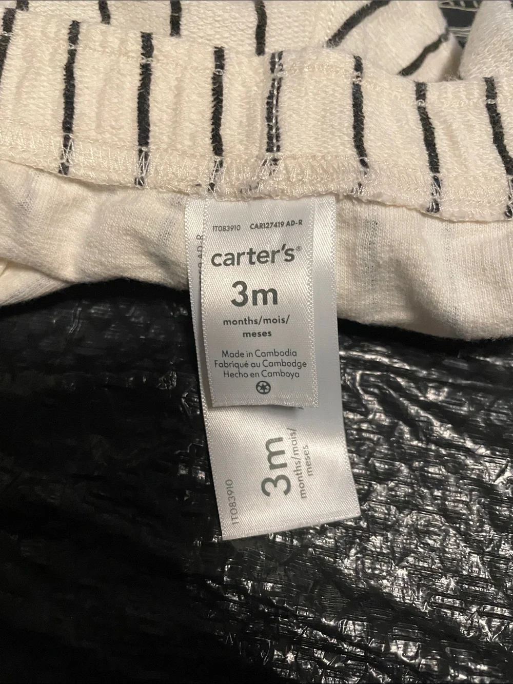 Carter's Cream Knit Shorts with Black Pinstripes and alligator t-shirt